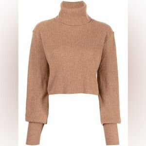 $195 Reformation Luisa Cropped Sweater Camel Color Tan Turtleneck Cashmere Small